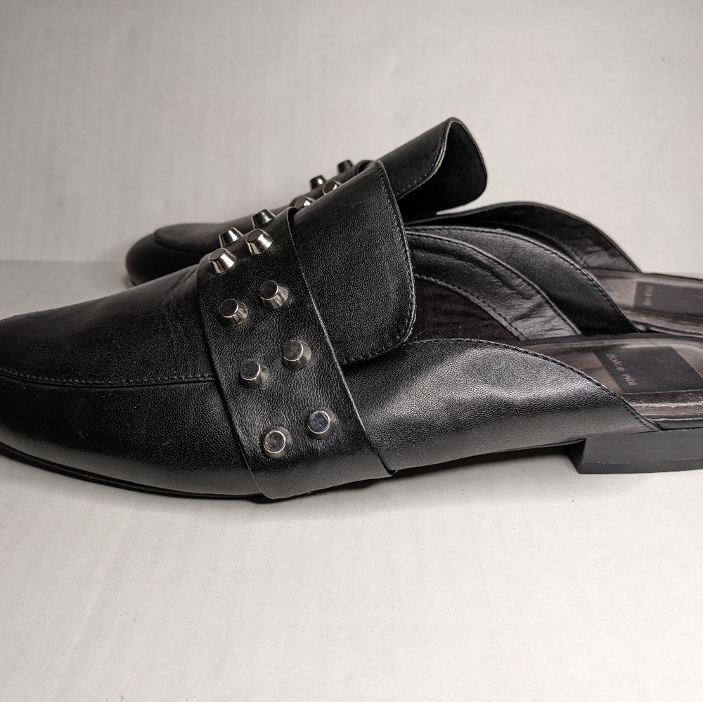 Dolce Vita Black Leather Silver Studded Mules Flats Size 11
